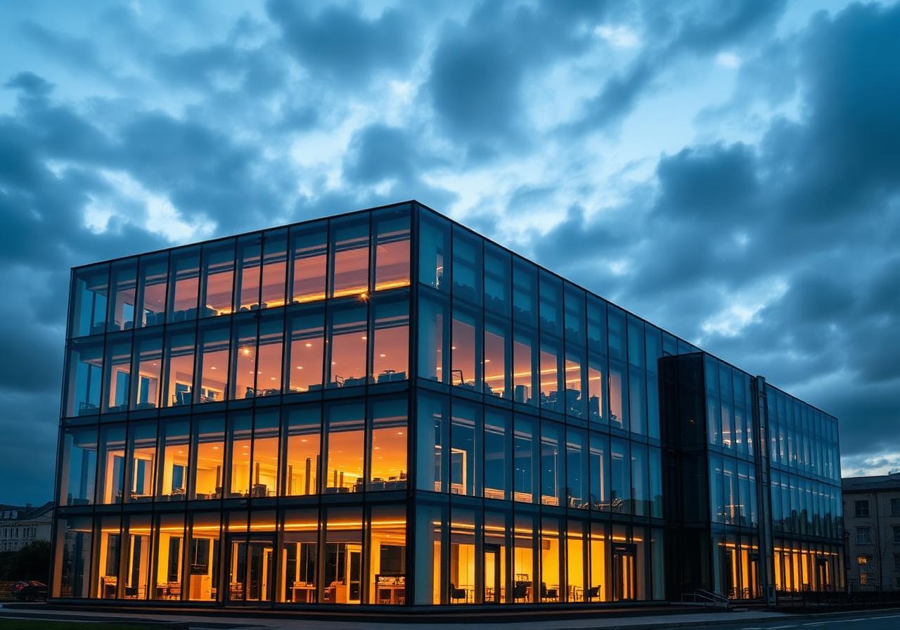 DevTronix headquarters at dusk
